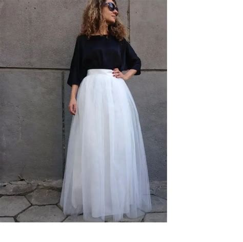 Puffy White Tulle Skirt Satin Waist A Line Floor Length Long Maxi Skirt