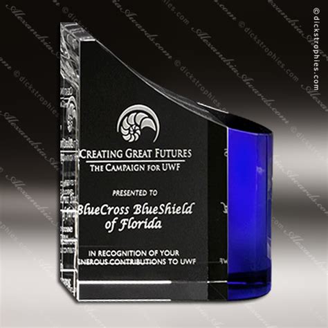 Crystal Blue Accented Faceted Wave Trophy Award Employee Trophy Awards