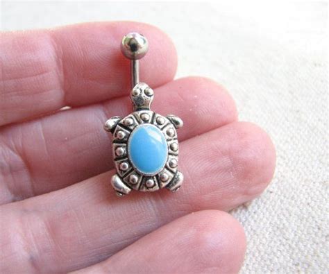 Turquoise Belly Ring Cute Turtle Navel Ring By BitsOffTheBeach With