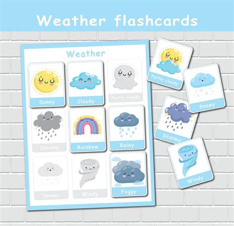 Weather Flashcards Are Shown On A Brick Wall