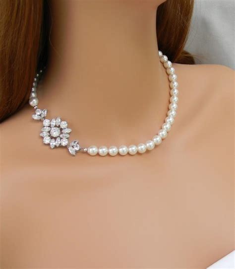 Bridal Jewelry Set Pearl Wedding Necklace Rose Gold Bridal Earrings