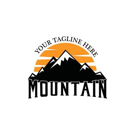 Mountain View Logo Vector Design At Sunrise For Outdoor Nature