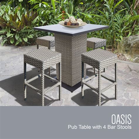 Oasis Pub Table Set With Backless Barstools 5 Piece Outdoor Wicker