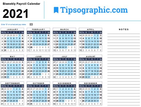 As always this 2021 calendar with american holidays is easy to print, easy to edit, and easy to look at it. Download the 2021 Biweekly Payroll Calendar | Tipsographic