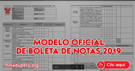 Modelo Oficial de Boleta de Notas Ministerio de Educación