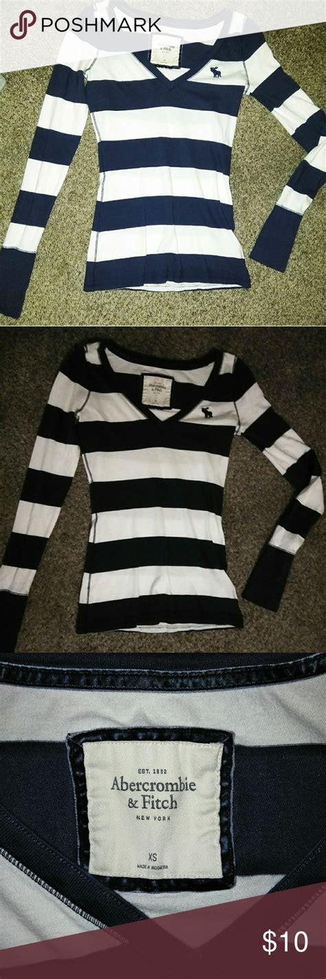abercrombie and fitch long sleeve navy blue and white striped v neck size xs abercrombie and fitch