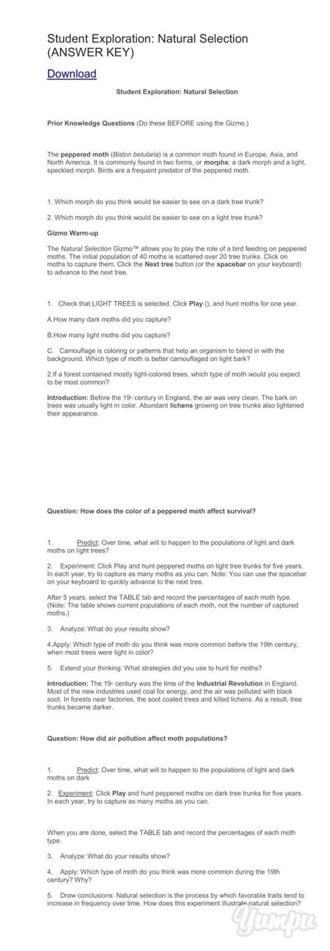 Preview of sample student exploration cell energy cycle answer key activity a. Student Exploration- Natural Selection (ANSWER KEY) - Magazine with 3 pages: | Natural selection ...