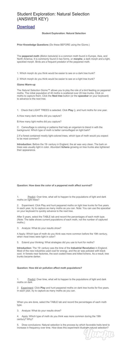 If one of those differences allows the individual to live longer, they will likely have more offspring. Student Exploration- Natural Selection (ANSWER KEY ...