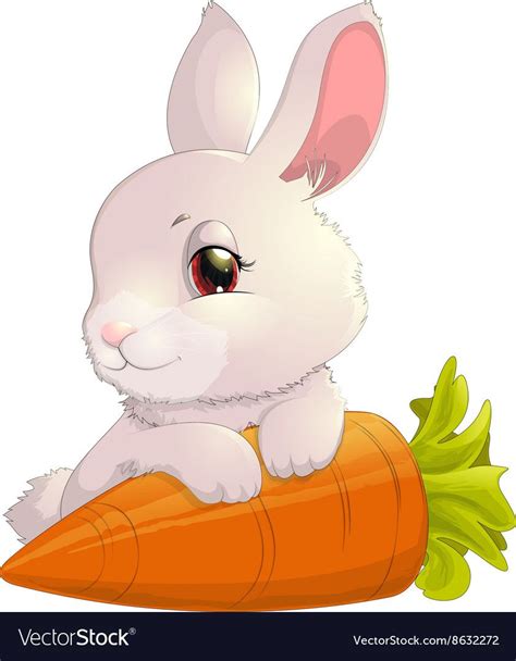 Rabbit On Carrot Vector Image On Vectorstock Cute Easter Bunny