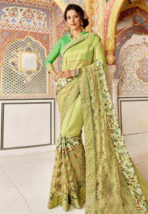 Pista Green Net Embroidered Festival Wear Saree 169957 Festival Wear