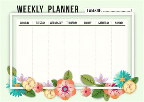 Premium Vector Weekly Schedule Planner Template With Flowers