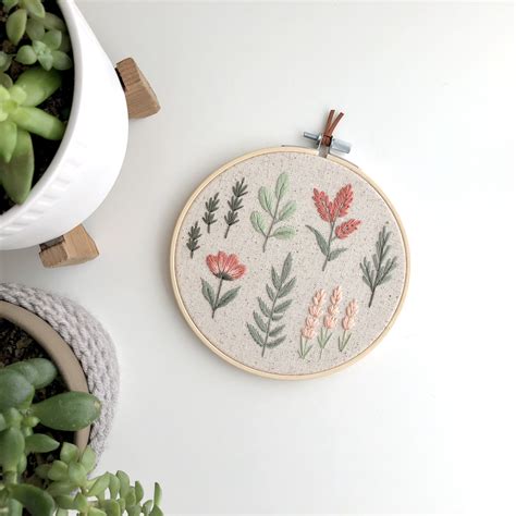 Floral Embroidery Hoop Art Botanical Hand Embroidery 6 Inch Hoop