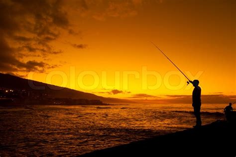 Fisherman At Sunset In Tenerife Canary Stock Image Colourbox