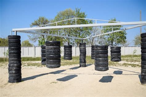Homemade Punching Bags From Car Tires Sports Ground In The Courtyard