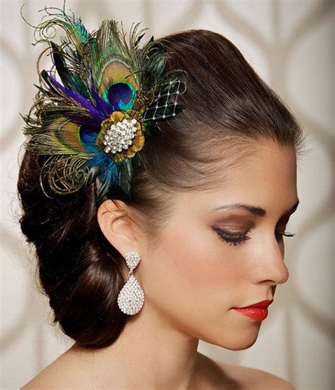 royal blue peacock hair clip bridal head piece peacock feather fascinator wedding hairpiece