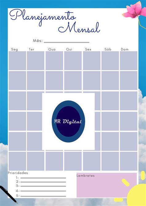 Planejador Mensal Arquivo Digital Elo7 Produtos Especiais