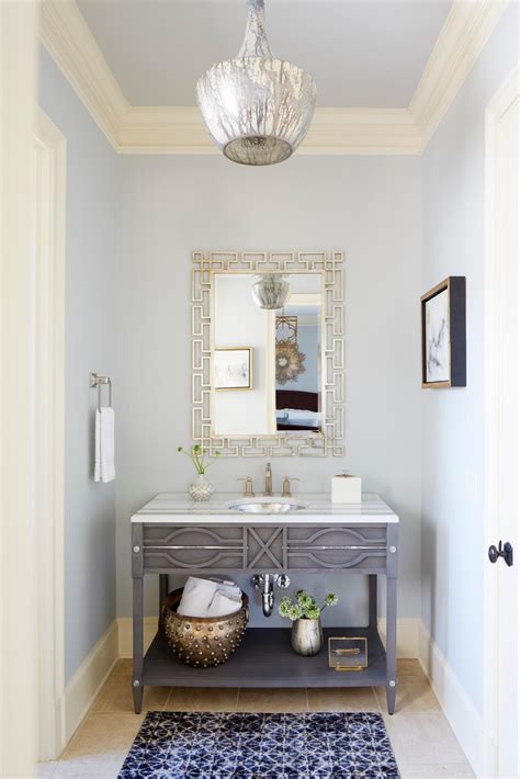 Gray Guest Bathroom With Modern Marble Top Vanity And