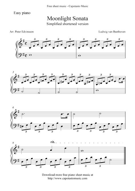 Free Printable Sheet Music Free Easy Piano Sheet Music Moonlight