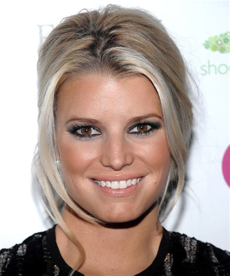 jessica simpson updo long straight casual wedding updo hairstyle medium blonde champagne