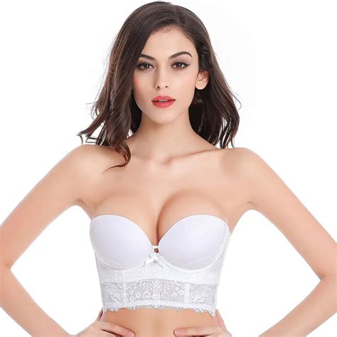 Women Underwire Push Up Strapless Bras Deep V Sexy Lace Lacy Gather