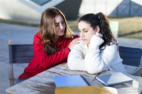 One Teenage Girl Comforting Another Break Up Stock Photos Free