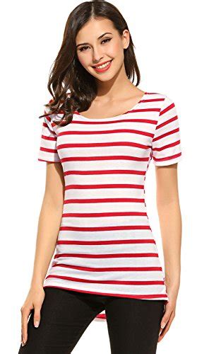 women s summer short sleeve striped t shirt tee tops slim fit stripes blouses oremal