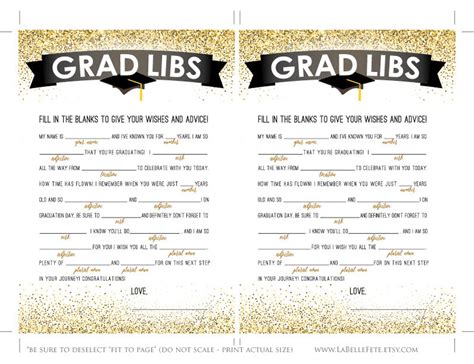 Grad Libs Mad Libs Game In Gold Glitter Printable Diy Etsy