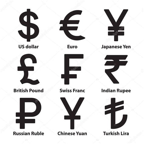 Conjunto De Iconos De Símbolos De Monedas Dólar Euro Rublo Yuan