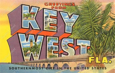 Greetings From Key West Florida Vintage Postcard Clipart Etsy