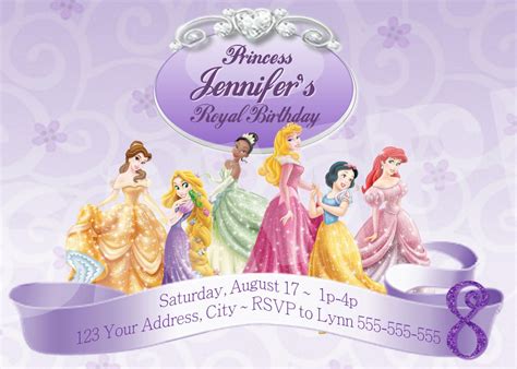 Purple Disney Princess Invitation For Birthday Party Invitation