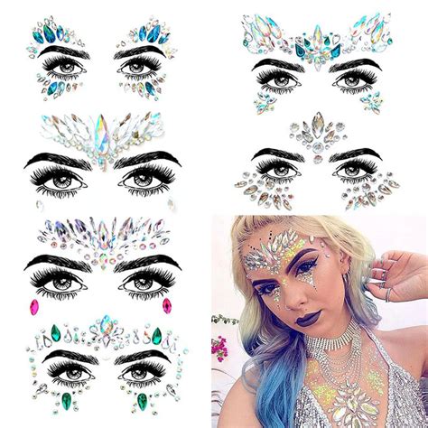 6 Pc Face Jewels Make Up Adhesive Face Jewels Gems Temporary