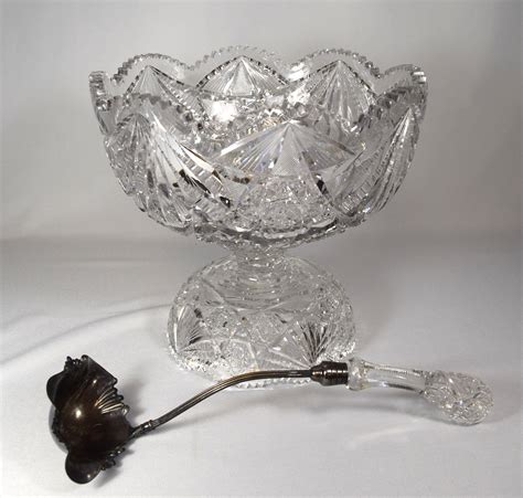 Sold Price American Brilliant Cut Glass Punch Bowl On Stand And Matching Ladle Invalid Date Edt