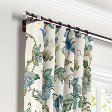 Jacobean Blue Floral Curtains With Pocket Linen Curtain Panels