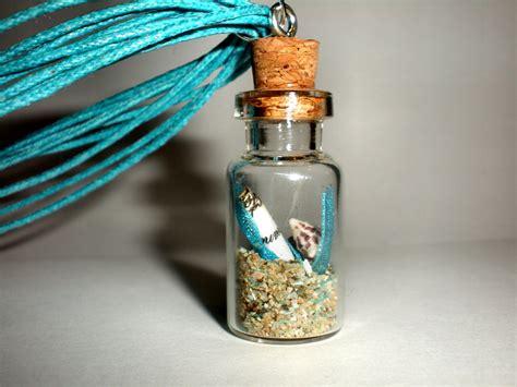 Mini Message In A Glass Bottle Necklace With Cork Sand And Sea Shells