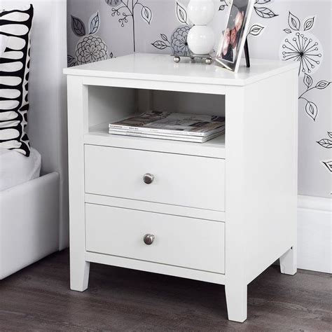 2 Drawer Bedside Table White Stylish Sleek Wooden Bedroom Living Room