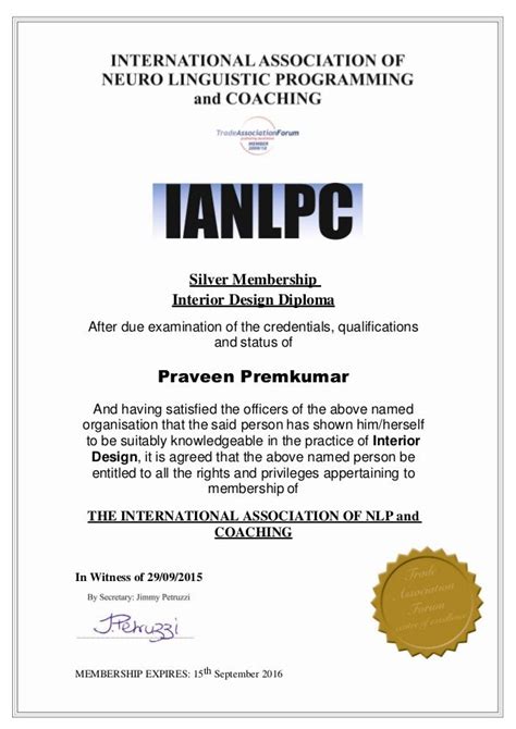 Praveen Premkumar Interior Designer Certificates 29092015