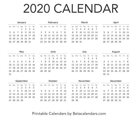 2020 Printable Calendar Print Calendar Printable Wall Calendar Images