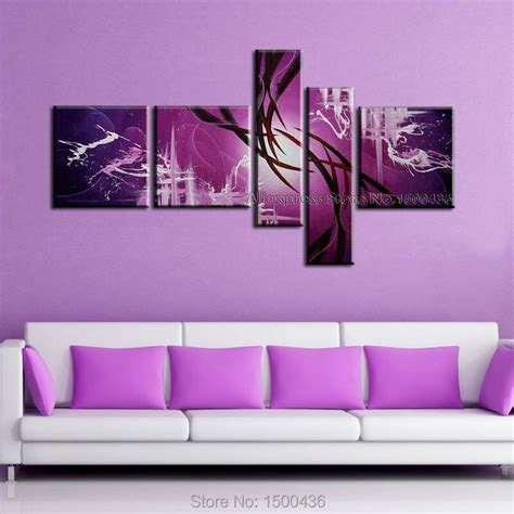 Hand Painted Modern Abstract Oil Painting Canvas Purple Wall Art 5
