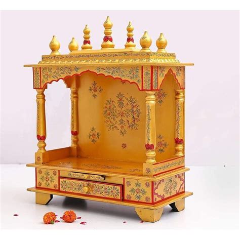 Home Decorative Handprinted Wooden Temple Temple For Home Light Golden