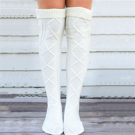 Xiaxaixu Women Fashion Soft Winter Cable Knit Over Knee Long Boot Warm Thigh High Socks White