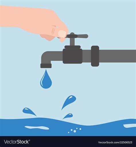 Turn Off The Water With Man S Hand Isolated Vector Image