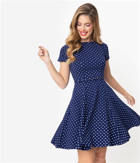 Polka Dot Dresses 20s 30s 40s 50s 60s Flare Dress Outfit Fit And Flare Dress Fit And Flare