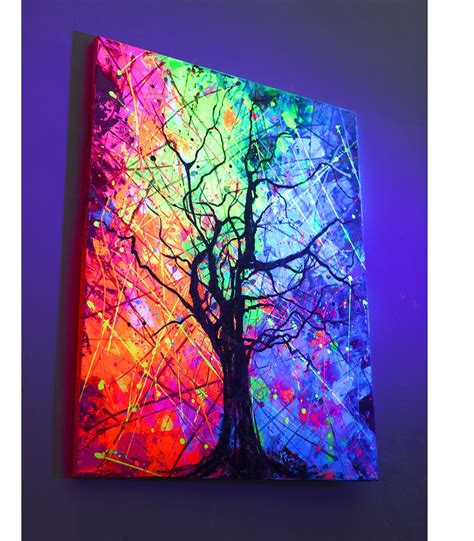 Neon Art Abstract Painting On Canvas Modern Wall Art Uv Glow Etsy