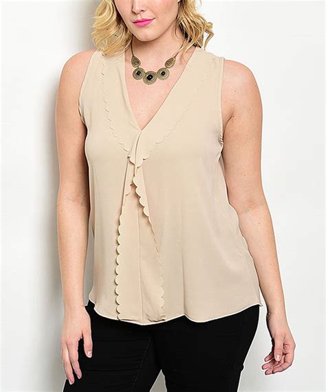 Taupe Scalloped Ruffle V Neck Top Plus By Shop The Trends Zulily