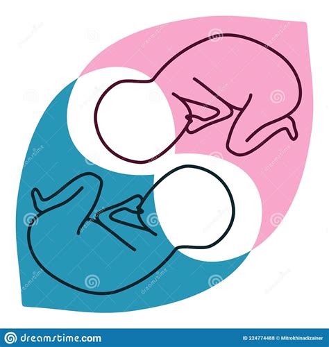 Different Sex Twins Stylized Icon Of Two Babies In Hearts A Symbol Of