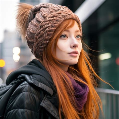 Premium Ai Image A Young Woman With Long Red Hair And A Beanie