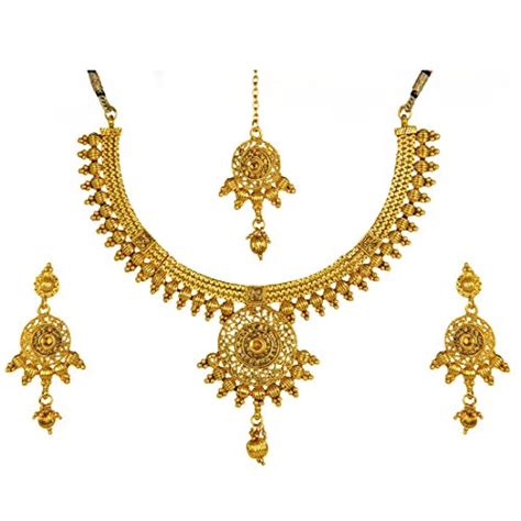 buy apara gold plated antique necklace set and maang tikka with lct stones for women at