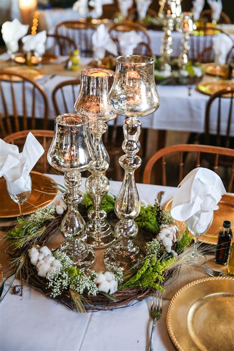 Rustic Wreaths and Mercury Glass Centerpieces