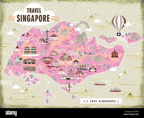 Singapore travel map with lovely attractions in flat design Stock