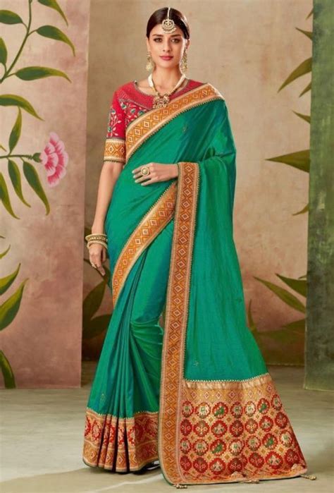 Green Art Silk Embroidered Saree Sarees Designer Collection